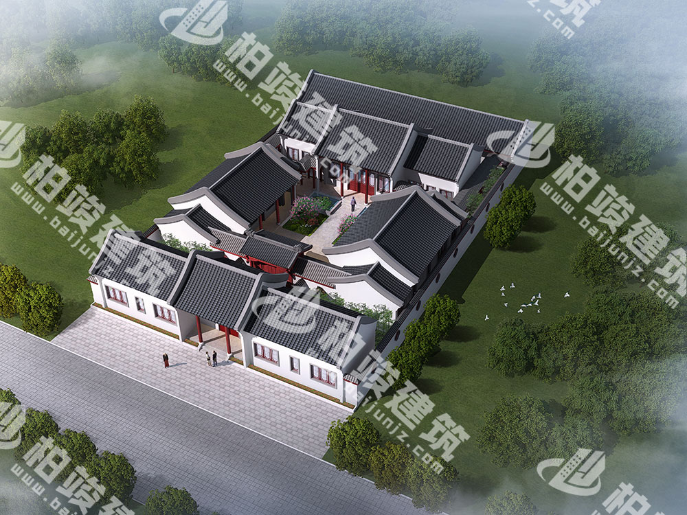 農(nóng)村自建四合院設(shè)計(jì)圖，三進(jìn)院落，占地1292㎡，內(nèi)部15室