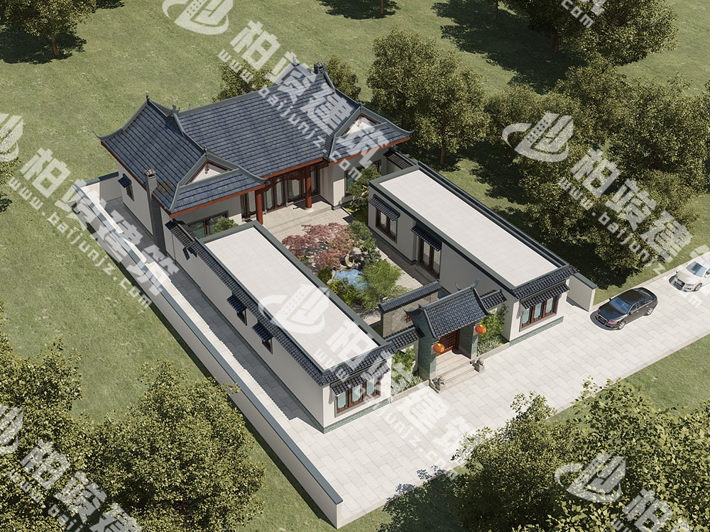 農(nóng)村自建四合院設(shè)計圖，中式庭院帶池，五臥室設(shè)計