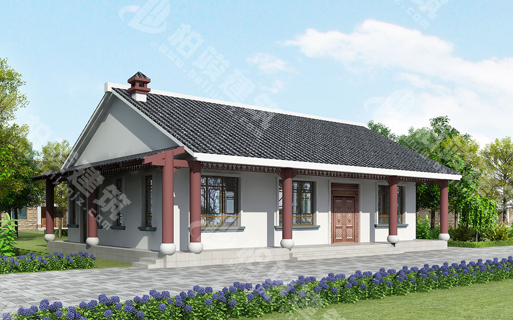 農(nóng)村自建一層新中式別墅，內(nèi)部四室，帶火炕、柴火灶、壁爐