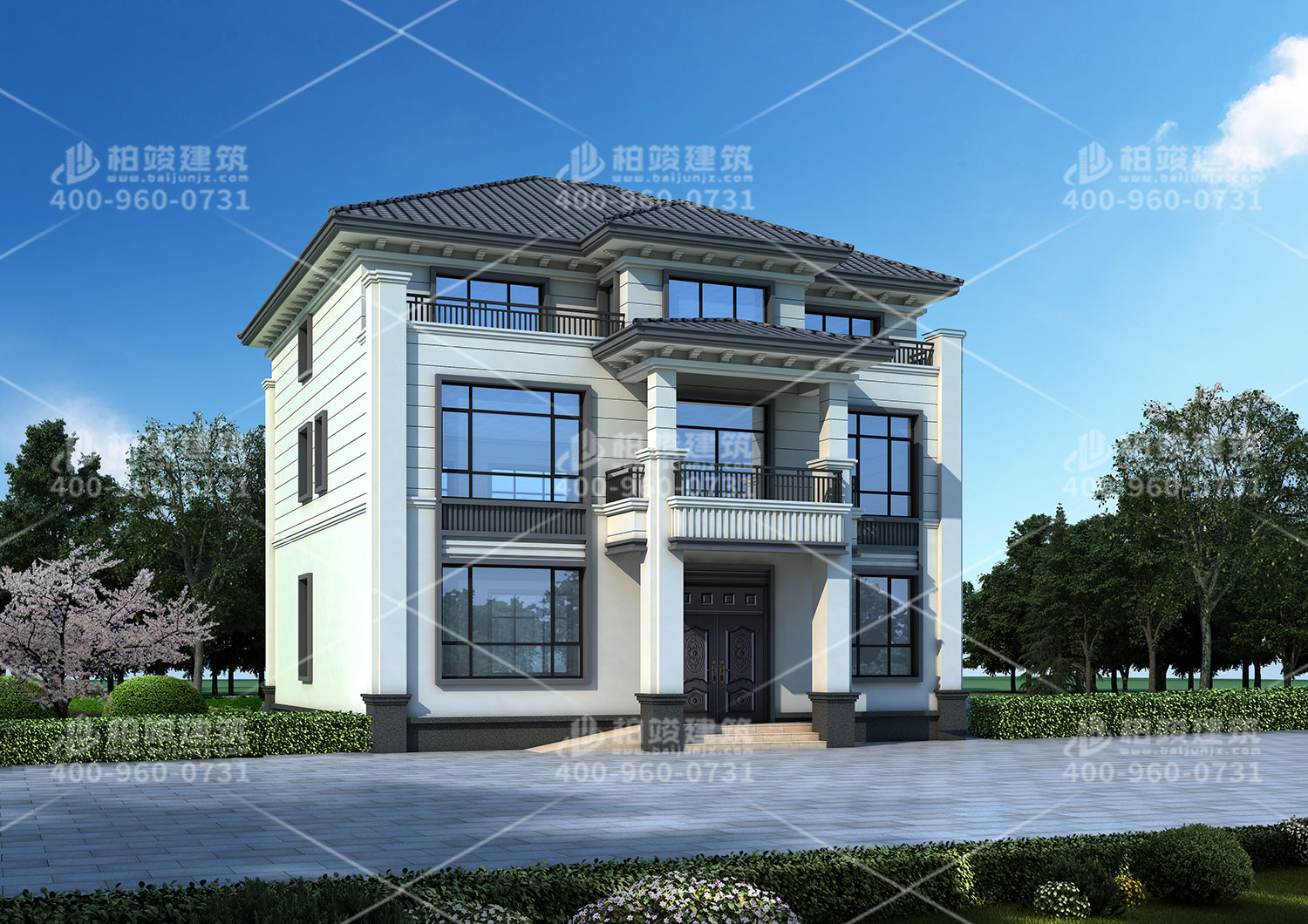 雙拼自建房設(shè)計圖，帶小車庫方便停車。