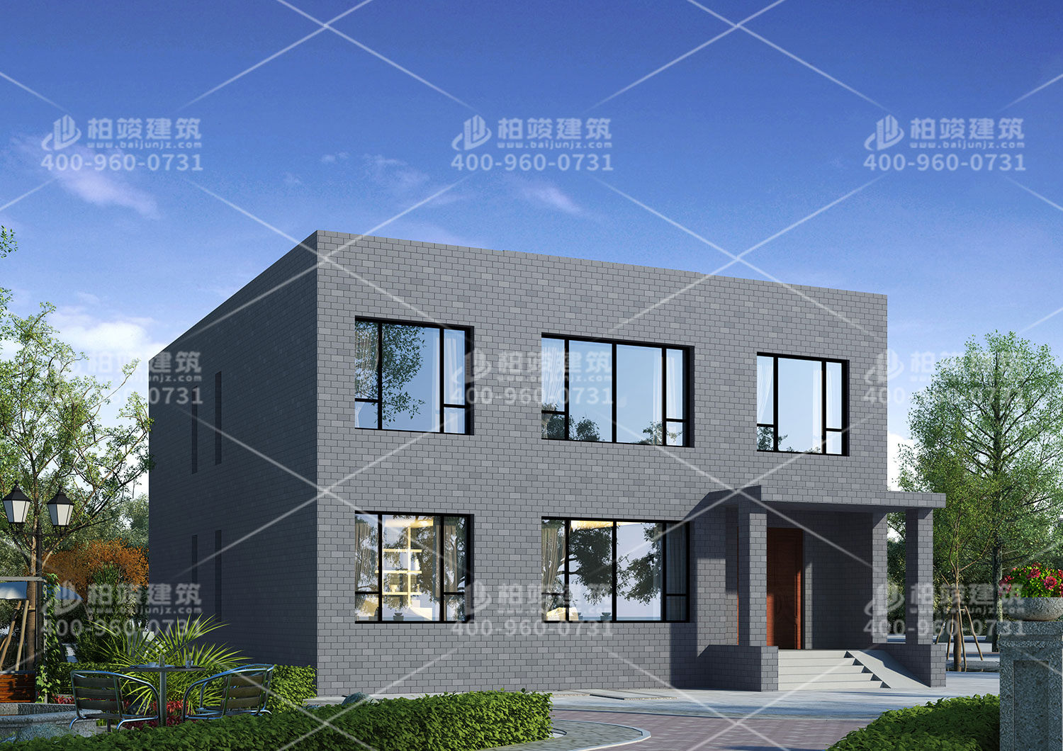 二層豪華別墅設(shè)計(jì)，平房頂設(shè)計(jì)。