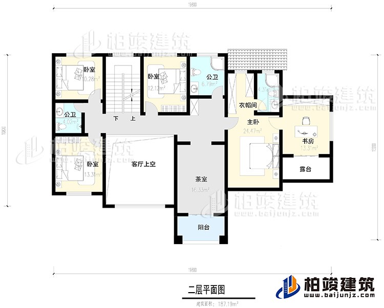 二層：4臥室，陽臺，露臺 ，衣帽間，書房，內(nèi)衛(wèi)，公衛(wèi) ，茶室