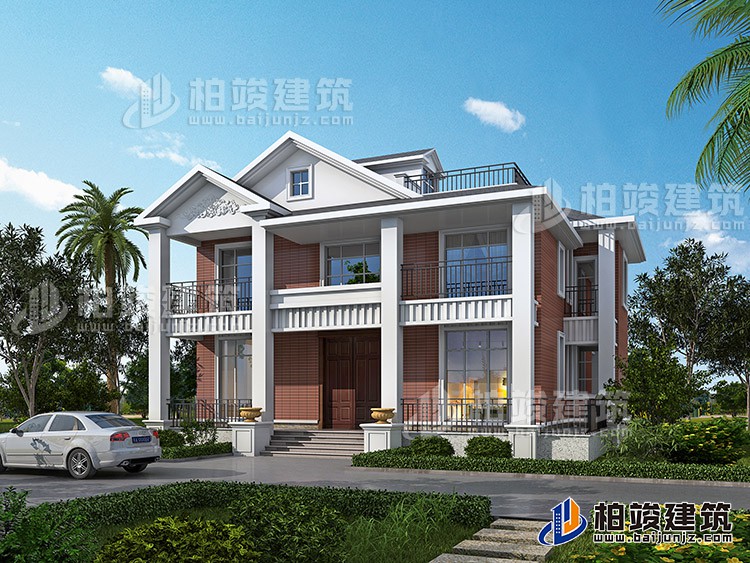 鄉(xiāng)村新農村簡歐二層別墅自建房施工效果圖紙全套BZ256-簡歐風格