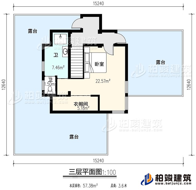 三層：臥室、公衛(wèi)、衣帽間、三露臺(tái)