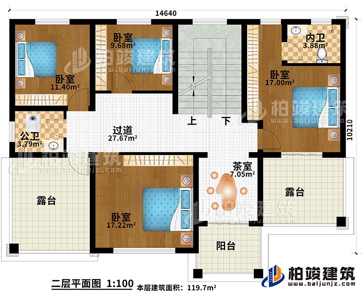 二層：4臥室，公衛(wèi)，內(nèi)衛(wèi)，茶室，2露臺(tái) ，陽臺(tái)