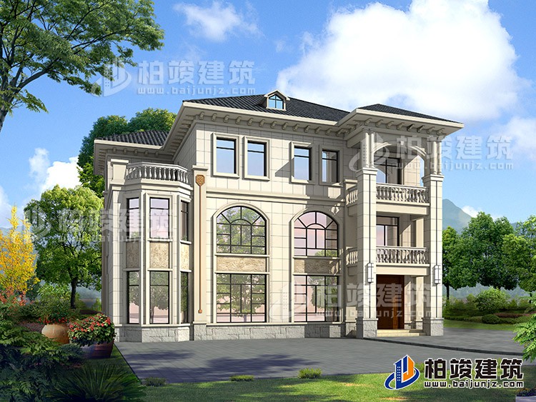 2019新農(nóng)村歐式別墅設(shè)計圖，三層自建房大氣漂亮別墅BZ368-簡歐風格