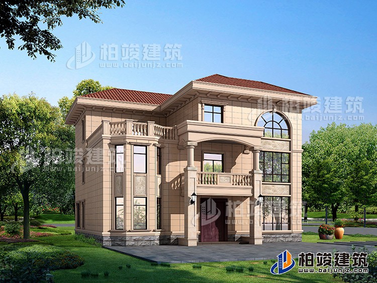 農(nóng)村三層樓房設(shè)計(jì)圖及效果圖，復(fù)式框架結(jié)構(gòu)BZ378-簡歐風(fēng)格