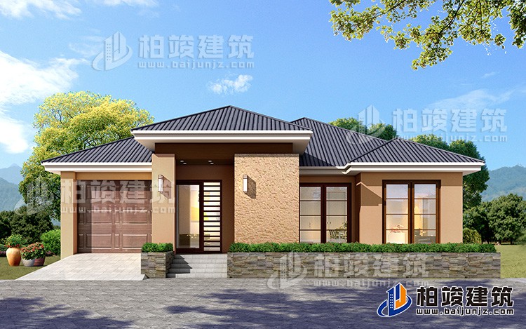 一層鄉(xiāng)村別墅設(shè)計(jì)戶型圖，占地200平左右，外觀很時(shí)尚BZ113-簡(jiǎn)歐風(fēng)格