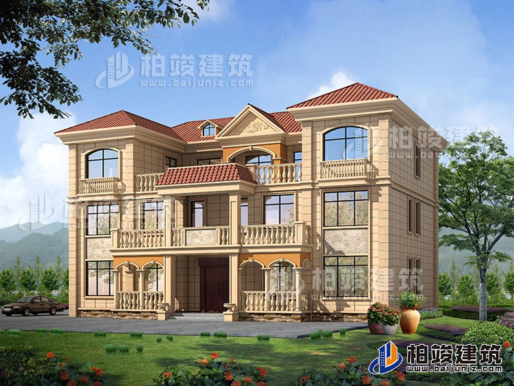 三層雙拼農(nóng)村房屋設(shè)計圖紙，全套施工圖及效果圖BZ383-簡歐風(fēng)格