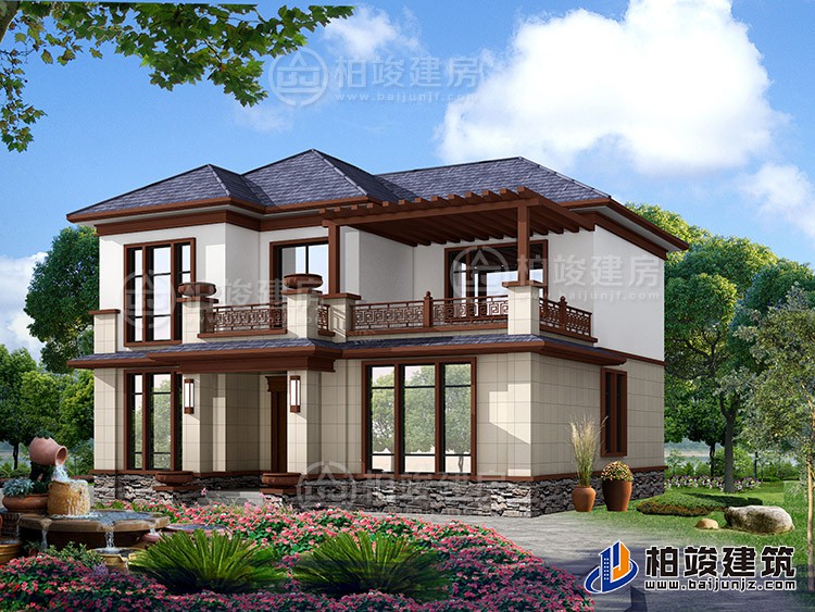 2019新款農(nóng)村20萬元二層小樓圖，占地140平米左右BZ288-新中式風(fēng)格