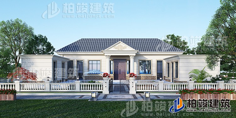 農(nóng)村蓋房設(shè)計(jì)大全一層房子的設(shè)計(jì)圖紙，帶漂亮的小院子BZ116-簡歐風(fēng)格