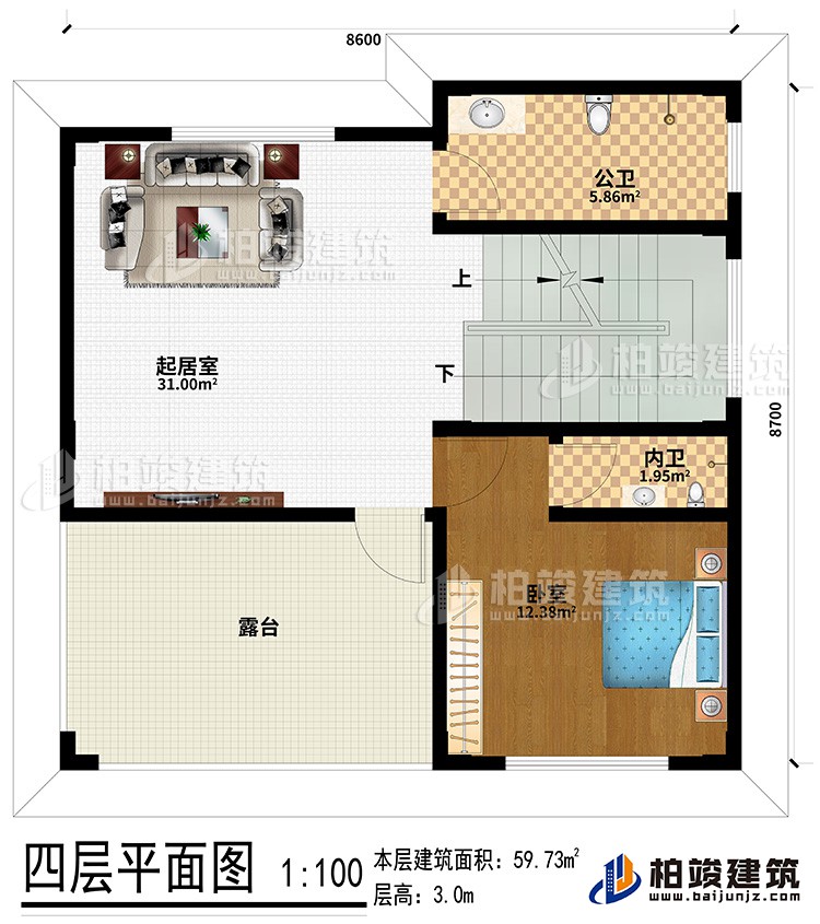 四層：起居室、臥室、內衛(wèi)、公衛(wèi)、露臺