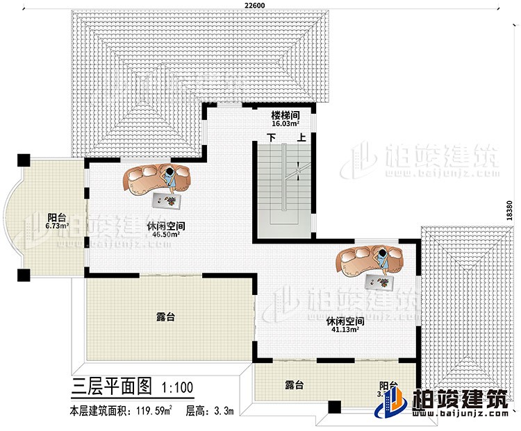 頂層：2休閑空間、2露臺(tái)、2陽(yáng)臺(tái)、樓梯間