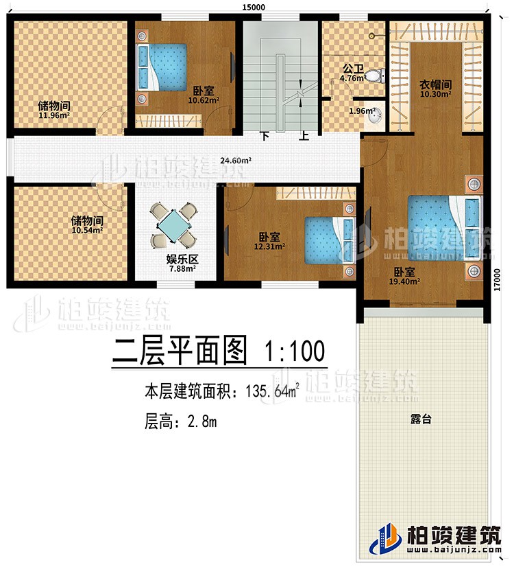 閣樓：娛樂(lè)區(qū)、2儲(chǔ)物間、3臥室、衣帽間、露臺(tái)