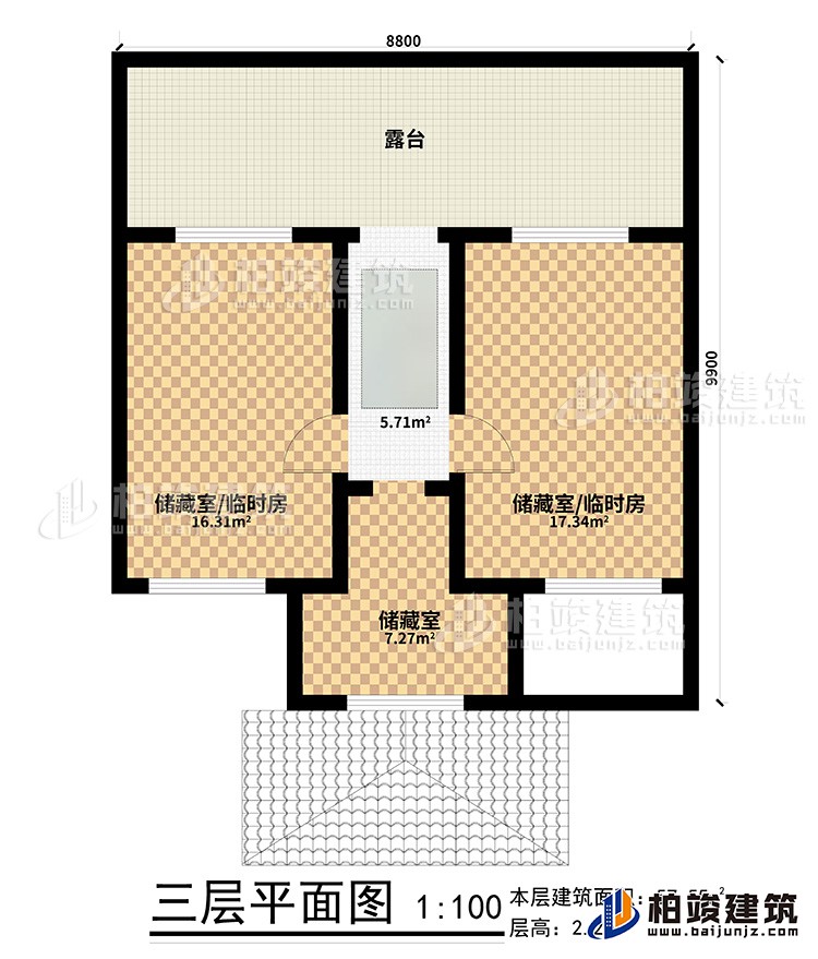 三層：3儲藏室，露臺
