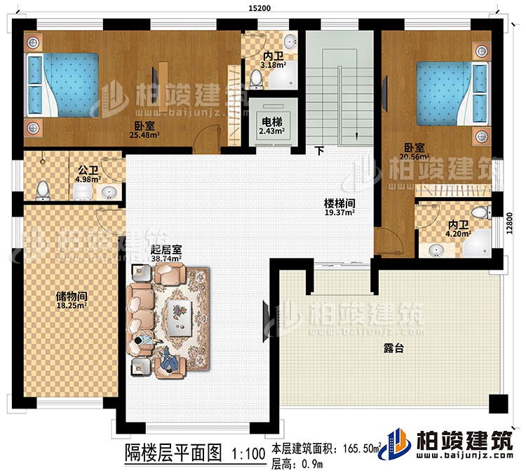 閣樓：2臥室、電梯、樓梯間、起居室、儲(chǔ)物間、公衛(wèi)、2內(nèi)衛(wèi)、露臺(tái)