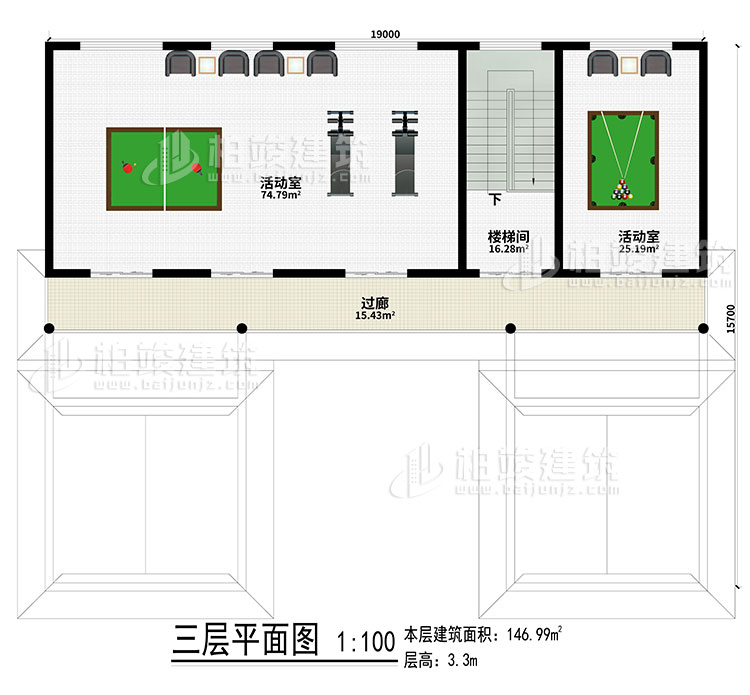 三層：2活動(dòng)室、樓梯間、過(guò)廊