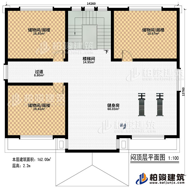 三層：樓梯間、3儲物間/閣樓、過道、健身房